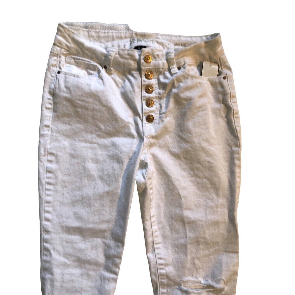 Rewash Brand Gold Button Fly Distressed #Bemore Women's Jeans White 9/29 Raw Hem